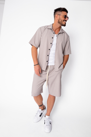 NOUTATI - Set camasa cu maneca scurta si pantalon scurt Oversized Beige