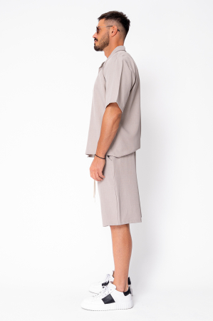 Set camasa cu maneca scurta si pantalon scurt Oversized Beige [2]