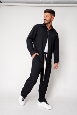 NOUTATI - Set camasa cu nasturi si pantalon lung Black II