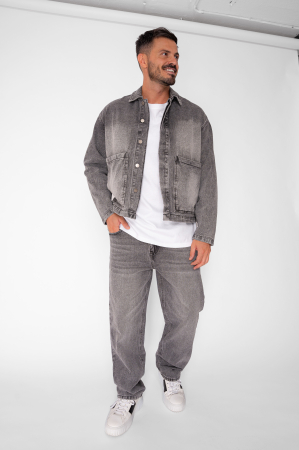 MEN - Set button-down shirt and denim trousers Grey