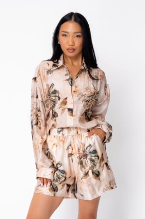 NEW - Beige Long Sleeve Shirt and Short Pants Set