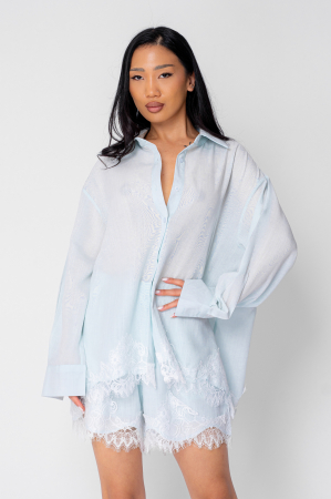 Mint Lace Long Sleeve Shirt and Short Pants Set [1]
