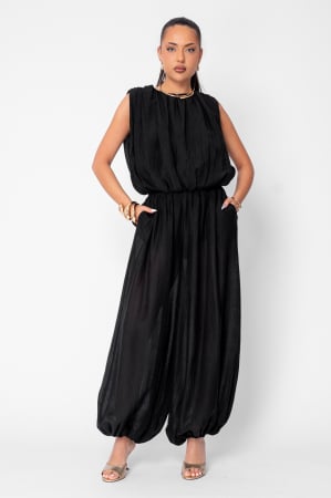 WOMEN - Jasmine top and long puffy pants set Black