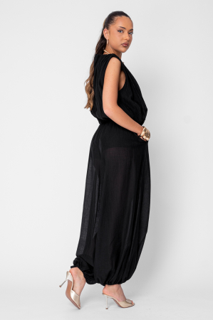 Jasmine top and long puffy pants set Black [1]