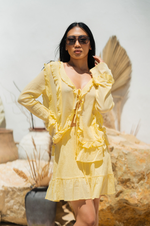 Long Sleeve Blouse and Short Skirt Set Yellow [2]