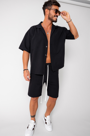 SALE - Set short sleeve oversized shirt and short pants Black