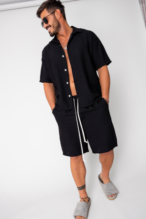 PROMOTII - Set Rivolo camasa maneca scurta si pantalon scurt Black