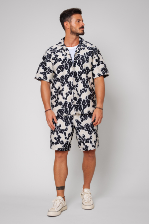 Summer Sets - Set Shirt with long Sleev and long pants Beige/Black