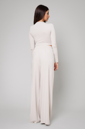 Set Bluza scurta cu maneca lunga si pantalon lung Beige [2]