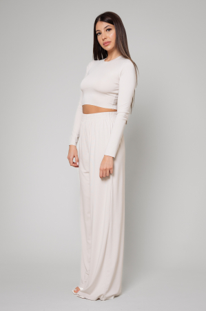 Set Bluza scurta cu maneca lunga si pantalon lung Beige [1]