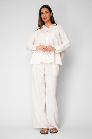 FEMEI - Set Camasa si Pantalon din 100% in Cream