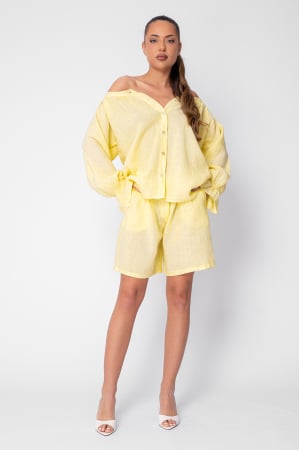 WOMEN - 100% Cotton Shirt and Shorts Set in Yellow
