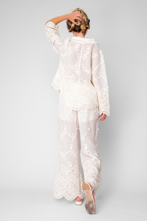 Set Camasa si Pantalon lung cu broderie Cream [3]
