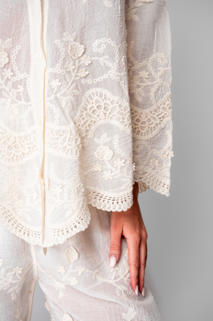 Set Camasa si Pantalon lung cu broderie Cream [5]