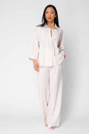 Seturi Imbracaminte - Set Camasa si Pantaloni lungi din in cu strasuri Beige
