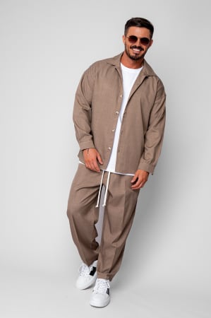 NOUTATI - Set Camasa si pantalon lung cu snur Beige