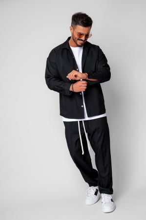 NOUTATI - Set Camasa si pantalon lung cu snur Black