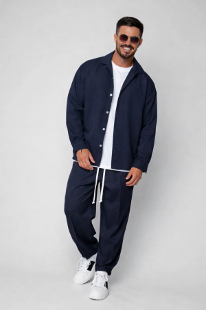 Seturi Imbracaminte - Set Camasa si pantalon lung cu snur Navy