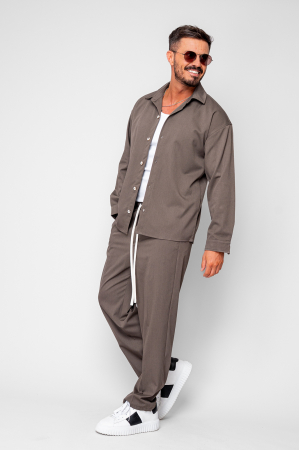 NOUTATI - Set Camasa si pantalon lung cu snur Taupe