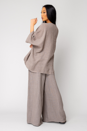 Set Bluza asimetrica si Pantalon lung din 100% in Taupe [2]