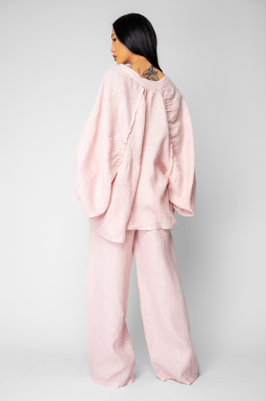 Set Camasa asimetrica si Pantalon lung din 100% in Rose [2]