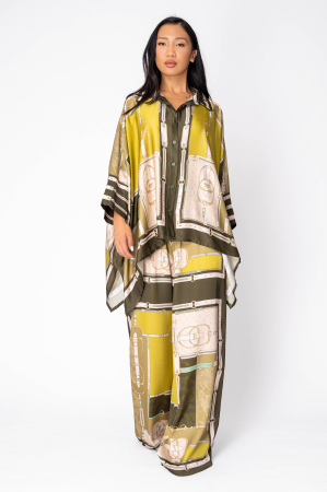 Set Shirt and Long Pants in Silk Micro Beige/Green [1]