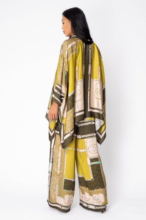 Set Shirt and Long Pants in Silk Micro Beige/Green [2]