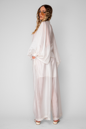 Set camasa si Pantalon lung din mix  matase Off White [4]