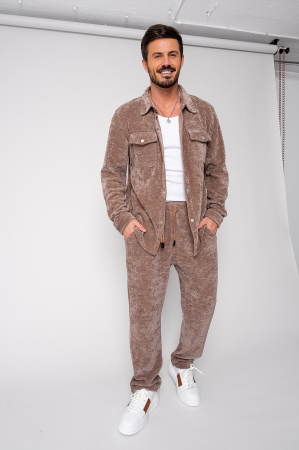 NOUTATI - Set Camasa si pantalon lung din reiat catifelat Brown