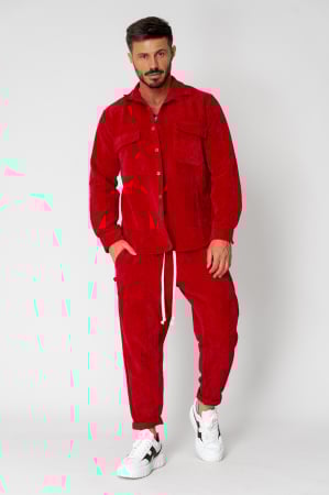 PROMOTII - Set Camasa si Pantalon Lung din reiat Dark Red