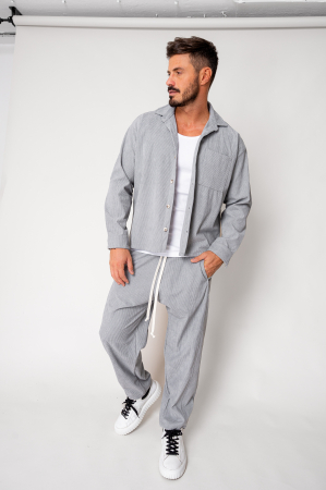 Barbati - Set Camasa si Pantalon Lung din reiat Grey