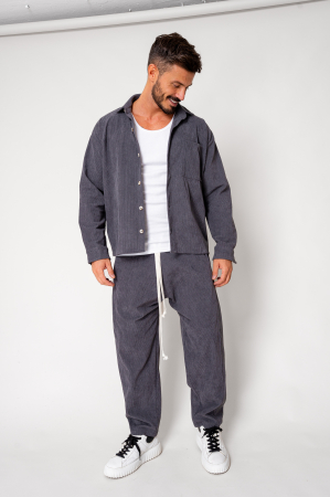 PROMOTII - Set Camasa si Pantalon Lung din reiat Grey Anthracite
