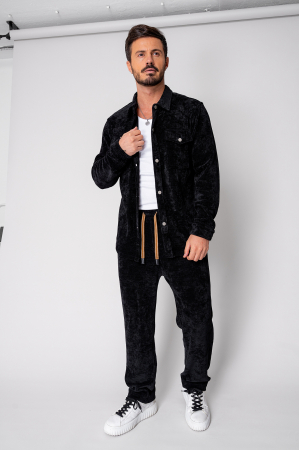 NOUTATI - Set Camasa si pantalon lung din reiat catifelat Black