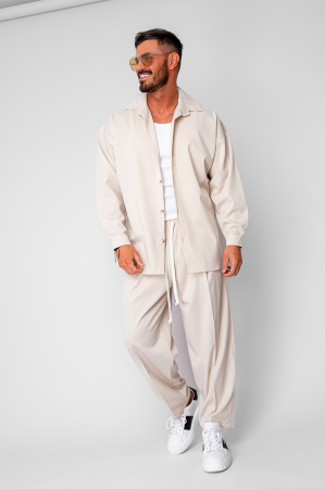 BARBATI - Set Camasa si Pantalon Lung drept Beige