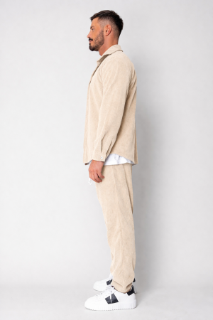 Set Camasa si Pantalon Lung drept din reiat Beige [1]