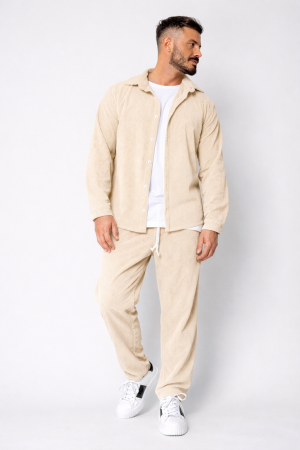 BARBATI - Set Camasa si Pantalon Lung drept din reiat Beige
