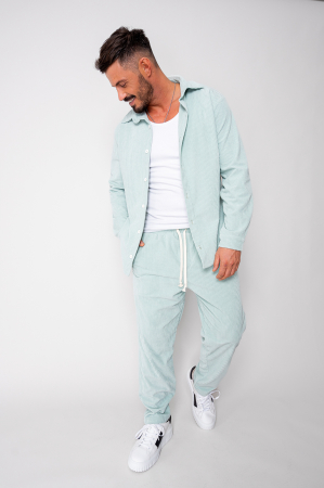 Barbati - Set Camasa si Pantalon Lung drept din reiat Mint