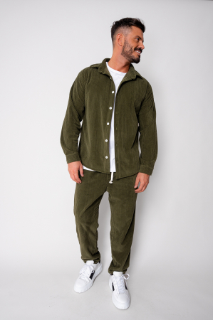 Seturi Imbracaminte - Set Camasa si Pantalon Lung drept din reiat Kaki