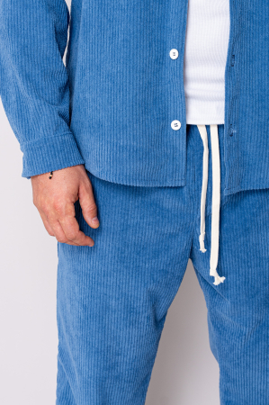 Set Camasa si Pantalon Lung drept din reiat Blue [4]