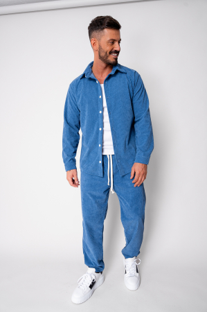 Seturi Imbracaminte - Set Camasa si Pantalon Lung drept din reiat Blue