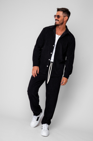 Barbati - Set Camasa si Pantalon Lung drept din reiat Black