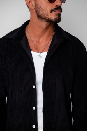 Set Camasa si Pantalon Lung drept din reiat Black [4]