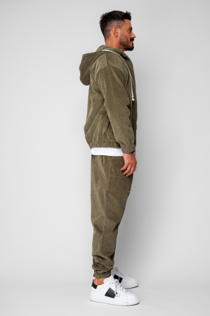 Set Hanorac cu fermoar si Pantalon Lung din reiat Corduroy Dark Olive [1]