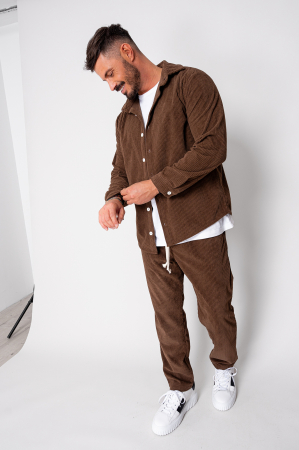 Barbati - Set Camasa si Pantalon Lung drept din reiat Brown