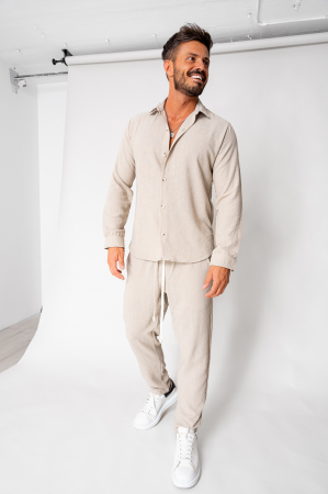 Men - Set Shirt and long pants Beige New