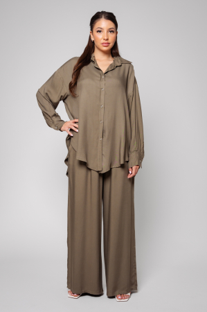 SALE - Gabrielle Kaki Shirt and Long Pants Set