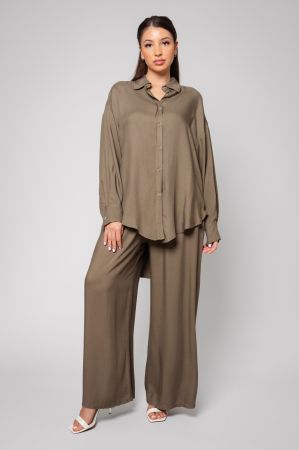 Gabrielle Kaki Shirt and Long Pants Set [2]