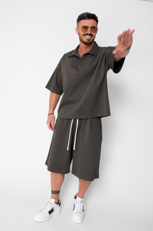 BARBATI - Set camasa si pantalon scurt Dark Green