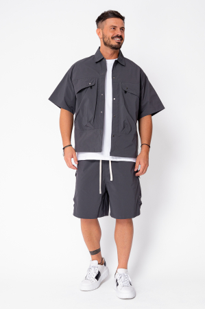 NOUTATI - Set camasa si pantalon scurt din fas Grey Anthracite