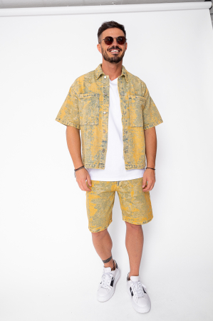 NOUTATI - Set camasa si pantalon scurt din denim Blue/Yellow